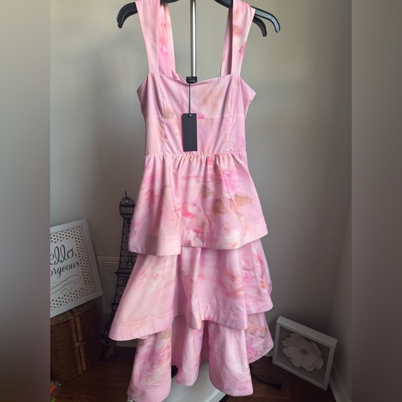 NWT Gianni Bini x Shea Leigh Mills Dolly Printed Sateen Tiered Midi Dress Sz 8 - Picture 5 of 10